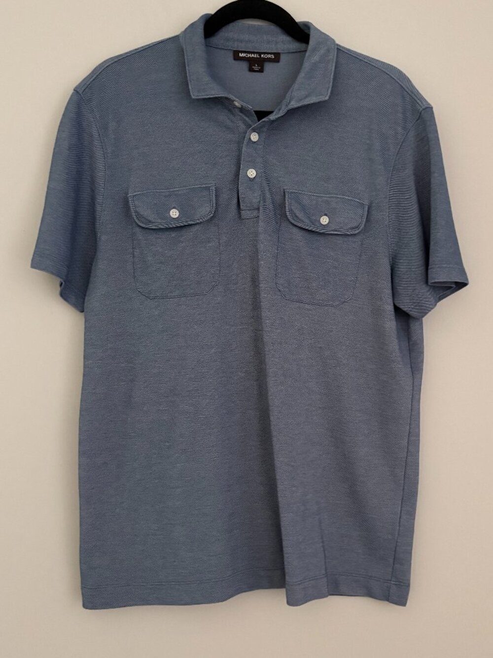 Michael Kors Blue Polo Shirt Utility Gorpcore Utility Chest Pockets Preppy Sz L